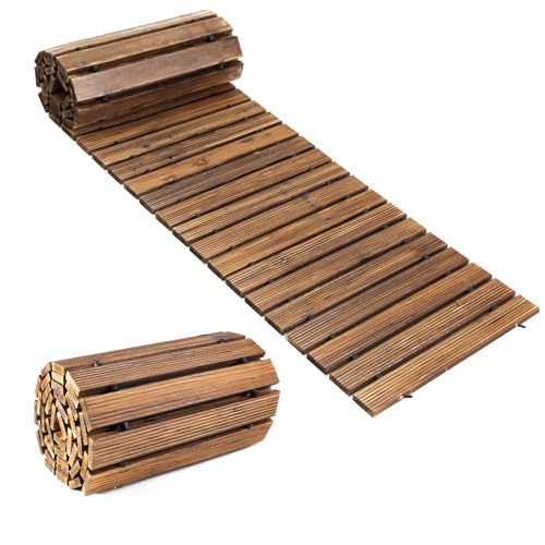 LINSHRY 12FT Wooden Garden Pathway, Outdoor Roll Out Decorative Garden Walkway, Weather-Resistant Non-Slip Hardwood Pathway for Garden, Backyard, Beach, Wedding Party Pathways(Dark Brown)