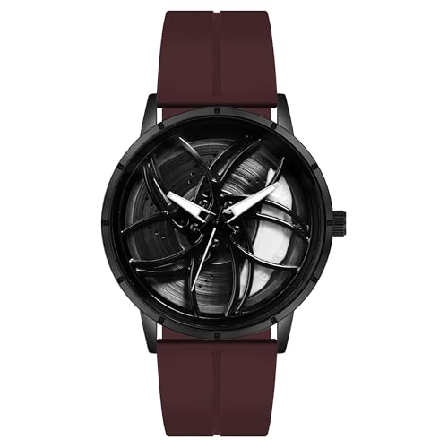 Image of ON TIME OCTUS Spinning Car Wheels Gyro Men's Sport Watch| Rotating Wheel Dial Metal Strap Analog Silicone Strap Luxury Watches for Boy's and Men