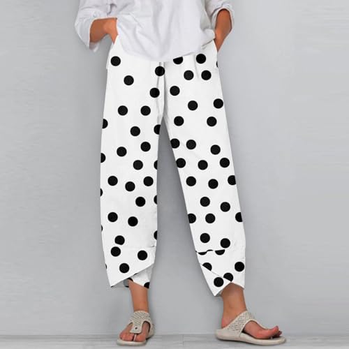 Linen Capri Pants for Women Wide Leg Floral Work Pants Casual Summer Lightweight Baggy Cropped Trousers with Pockets2