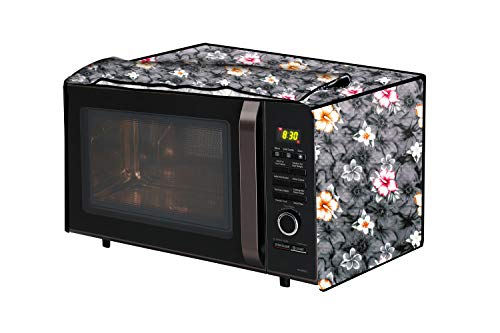 Image of The Furnishing Tree microwave oven cover Suitable for Samsung 28 Liters Convection MC28H5145VK /TL, Dustproof, Stain-Resistant, Cover Size WxDxH in CM- (53.34x48.26x33.02), Floral Pattern Multi Grey