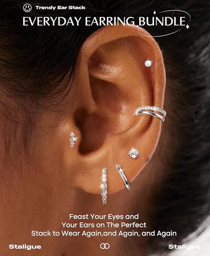 7 Pairs Gold Earrings Set for Women Trendy,Hypoallergenic Surgical Steel Flat Back Cartilage Earring Sets for Multiple Piercing,Lightweight Small Silver Gold Ear Cuff Huggie Hoop Stud Earrings Stacks2