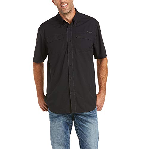 Ariat Mens Venttek Outbound Collared Short Sleeve Button Up Shirt Casual Tops Casual Shirt - Black