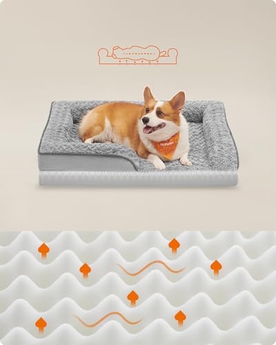 Feandrea Orthopedic Dog Bed for Large Dogs, Memory Foam Dog Bed Sofa Pet Couch with Sides, Removable Washable Cover and Waterproof Liner, 91 x 68 x 16 cm, Dove Grey PGW252G01 - Image 4