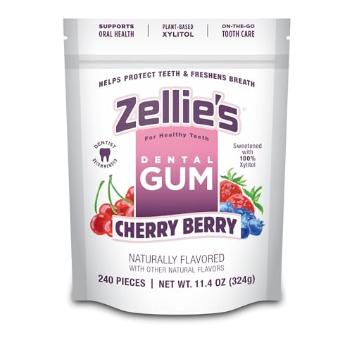 Image of Zellie's | 100% Xylitol Cherry Berry Chewing Gum | No Aspartame, Gluten Free, Vegan & Kosher (240 Count - Pack of 1)