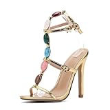 Women's Jeweled Ankle Strap Stiletto Heels Sandals Summer Open Toe Strappy Gladiator Heeled Sandals for Women