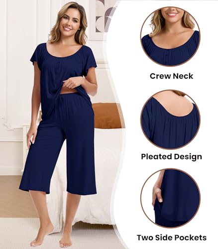 Image of NACHILA Bamboo Viscose Pajamas for Women Cooling Capri Pjs Short Sleeve Set