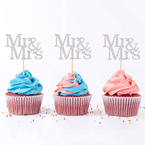 Keaziu 48Pcs Sliver Mr & Mrs Cupcake Toppers Wedding Propose Cucpake Picks Bridal Baby Shower Party Decoration Supplies #TOP1