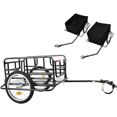 Evcitn 2023 Waterproof Foldable Bike Cargo Trailer Bicycle Cart Wagon Trailer w/Hitch, 16'' Wheels, 143 lbs Max Load - Black Cover