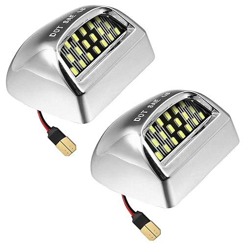 Image of LESAUCE Full LED License Plate Light Silver Housing Tag Lamp Assembly Replacement for Chevy Silverado 1500 2500 3500 Suburban Tahoe GMC Sierra Yukon XL, 6000K White, Pack of 2