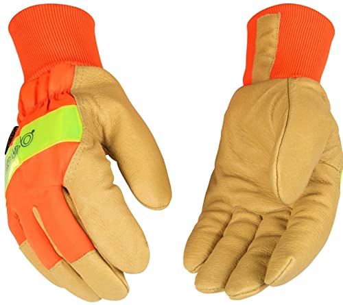 Kinco Orange Hi-Vis Lined Pigskin Leather Work Gloves (Style No. 1938Kw) #TOP10