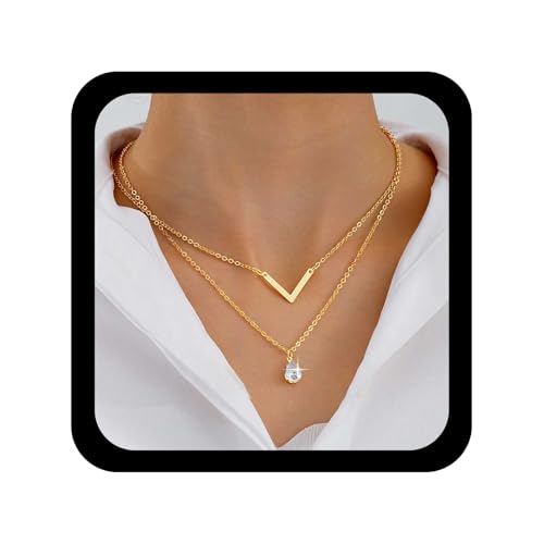 Collier ras du cou bohème doré en V avec pendentif cristal pour femme