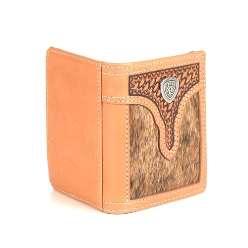ARIAT Bifold Flip Calf Hair Basketweave Wallet, Natural3