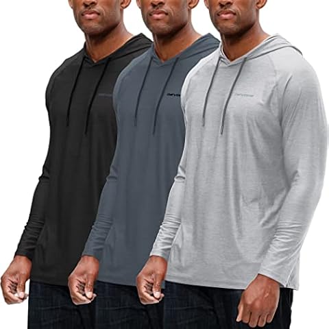 DEVOPS Men's 3 Pack Hoodie Long Sleeve Fishing Hiking Running Workout T-shirts (X-Large, Black/Charcoal/Gray) Cover