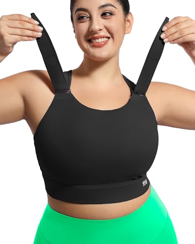 Image of Plus Size Sports Bras Medium-High Support Adjustable Racerback High Neck Wireless Everyday Workout Running Bra for Women