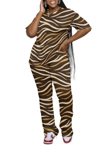 ZCC Airport Travel Outfit Women Zebra Print Womens 2 Piece Set Casual Lounge Wear Summer Vacation Pants Suit