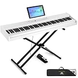 Múltiples funciones: el piano de teclado portátil con función de grabación/reproducción permite a los jugadores grabar actuaciones con un solo toque. Con conector para auriculares para que puedas aprender en cualquier momento sin molestar a los demás. También puede usar Bluetooth para conectar teléfonos inteligentes u otros dispositivos para más lecciones