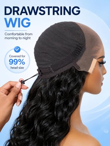 Image of Sunber Layer Body Wave Wig Human Hair Glueless 13x4 HD Lace Front Wig Pre Cut Lace Pre Plucked Pre Bleached Knots 200% Density Left Side Part Drawstring Wig Put On and Go 18inch