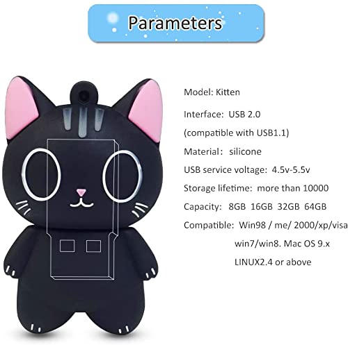 【日本オフェス出荷】オモシロUSBメモリ 黒猫 模様 小型 かわいい 2.0フラッシュドライブ 容量32G 柔らかいPVCシリコン材質
