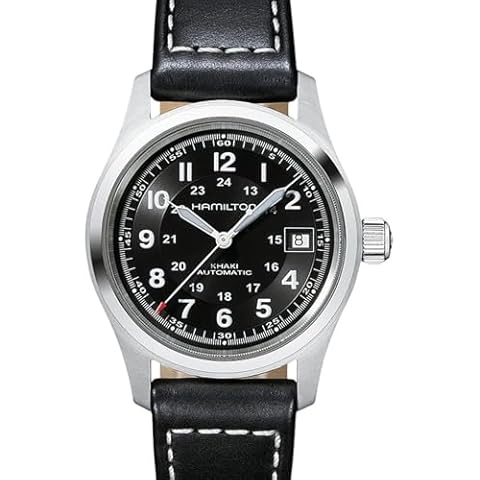 Hamilton Watch Khaki Field Auto | Swiss Made | 38mm Stainless Steel Case | Black Dial Analog Watch | Leather Strap (Model: H70455733) Cover