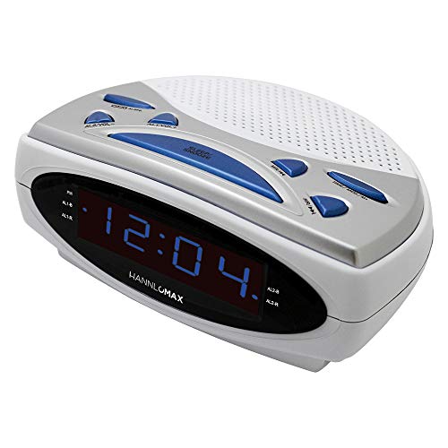 HANNLOMAX HX-137CR Alarm Clock Radio, PLL AM/FM Radio, Dual Alarm, 0.9" Blue LED Display (White)