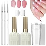 French Manicure Kit - White Gel Nail Polish & Jelly Pink Polish - French Gel Set With Tip Stamp & 3pcs Nail Art Pen - Long Lasting UV/Led For Home & Daily DIY