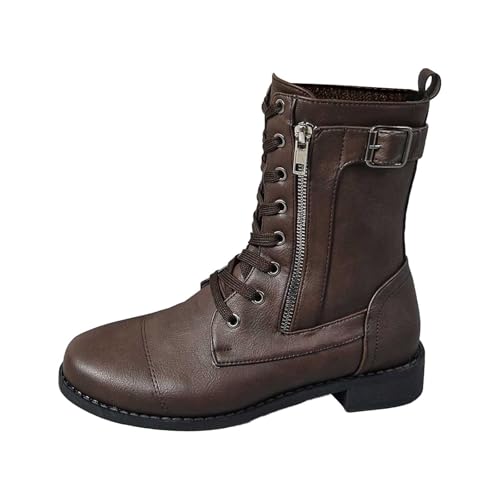 Bottines décontractées pour femme en cuir avec laçage et fermeture éclair
