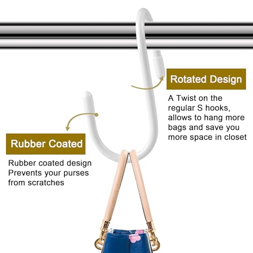 HiGift 12 Pack Purse Hanger for Closet, Unique Twist Design White Vinyl Coated Bag Hooks Organizer hanging, Large Closet Hooks Purse Organizer Holder for Hanging Purses,Handbag,Belt,Hat,Backpack,Jeans by HiGift - Image 5