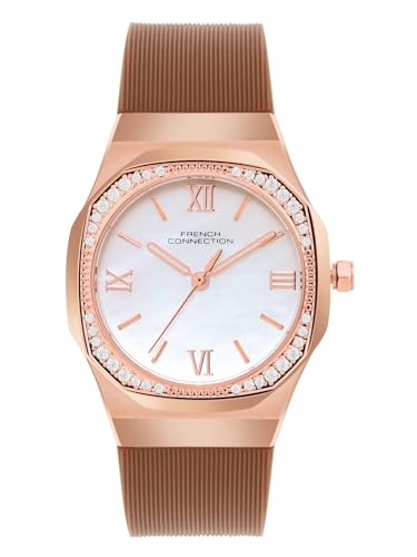 French Connection 3 Hands White Rectangular Dial Silicon Strap | Casual | Premium | MOP Feature | Wrist Watch for Women - FCH002BRL