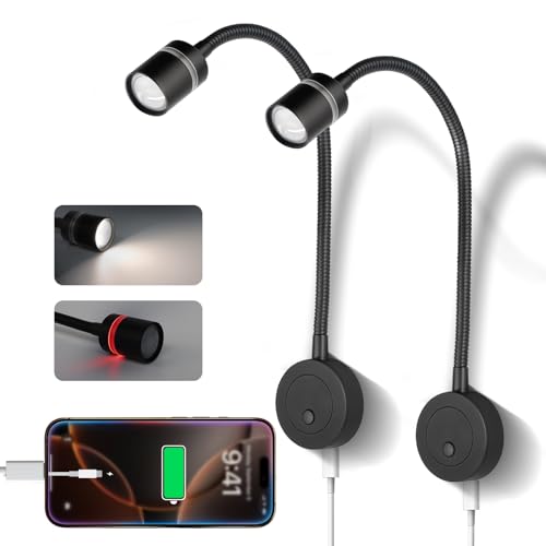 acegoo Lampe de lecture LED 12V camping-car, col de cygne flexible dimmable 4000K et veilleuse rouge, 20W chargeur type-c intégré, pour bateau cabine camion...