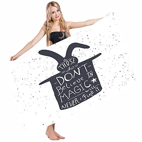 Mugod Beach Towel Bath Towels Quote Rabbit in a Hat Silhouette Finding Magicd Grunge Yoga/Golf/Swim/Hair/Hand Towel for Men Women Girl Kids Baby 64x32 Inch