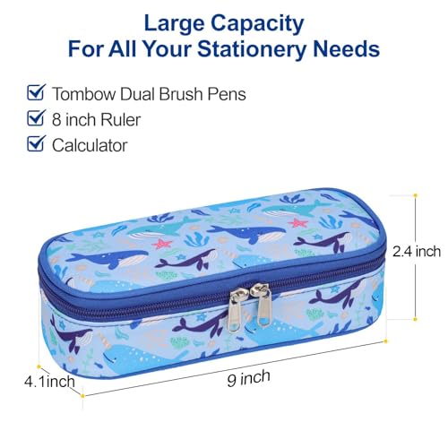 Image of Bagseri Pencil Case for Kids - Cute Pencil Case for Boys Large Capacity Pencil Pouch Organizer Multi-Slot Pencil Bag for School, Pen Case Only (Blue Whale)