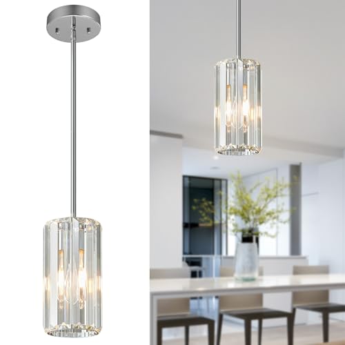Image of Chrome Pendant Lighting Modern Pendant Light Mini Crystal Chandeliers Adjustable Pendant Light Fixture for Kitchen Island Dinning Room Corridor Bedroom(Chorme 1-Light)