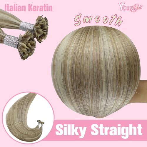Image of YoungSee K Tips Hair Extensions Real Human Hair Light Brown K Tip Extensions for Women Light Brown Highlight Blonde 22In Straight 50s /50g