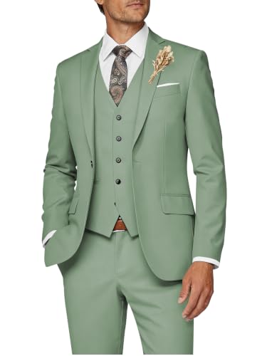 Image of Wangyue Mens Suit 3 Piece Slim Fit Suit for Men Formal Business Suit Wedding Groom Prom Tuxedo Dinner Party
