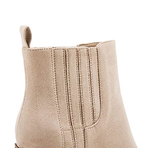 Womens Ankle Boots Slip on Pointed Toe Chunky Block Mid Heel Leather Elastic Panel Casual Chelsea Western Booties3