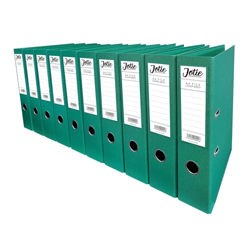 Set of 10 Green A4 Lever Arch Files for Paperwork A4 Folders with 70mm Spine, Thumb Ring & Elegant Anti-Spill Cover | Large Ring Binders | File Storage & Office Supplies