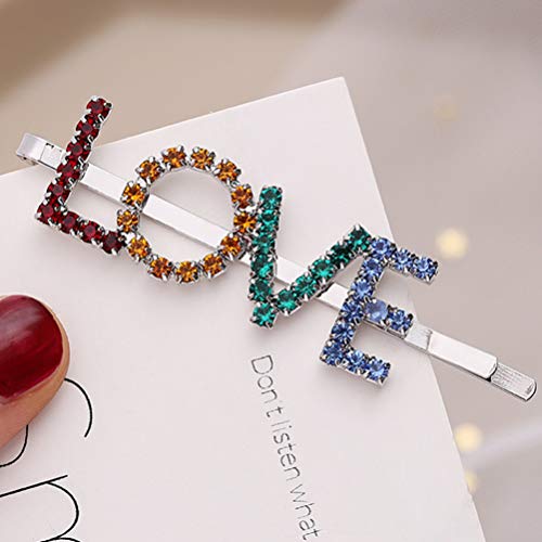 Pixnor 3 peças grampos de cabelo para palavras, strass colorido amor inglês, grampos de cabelo, gram