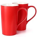 600 ml große Tassen, Porzellan-Teetasse für Familie, Freunde, Kollegen, Paare, 2 Stück (rot)