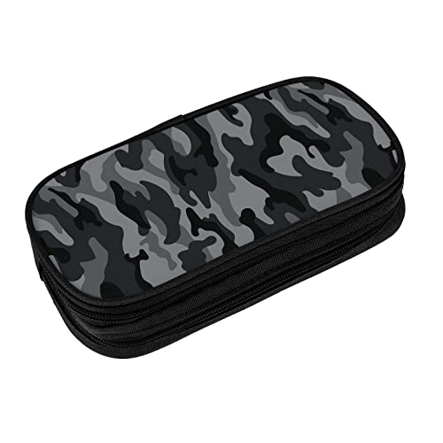 Image of Perinsto Army Camouflage Pencil Case Big Capacity Multi Compartment Stationery Box Black And Grey Camo Pencil Pouch Holder Desk Organizer For School Office Home, Black