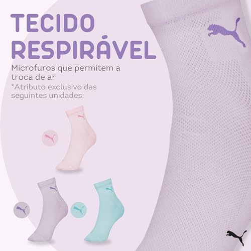PUMA Kit 6 Meia Colorida Academia Esportiva Cano Médio Feminina Adulto, KIT - A, 34-39