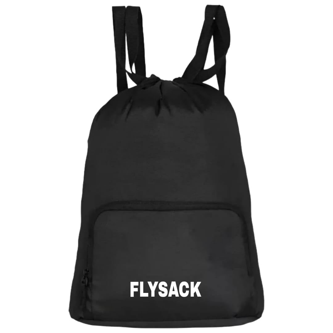 Flysack Drawstring Backpack, Royal Blue with Black Straps, Zippered Front Pocket, Lightweight Gym Bag for Sports, Travel-image-34
