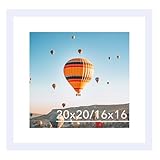 JCJMY 20x20 Picture Frame White with 16x16 Mat, Display Photo 16x16 with Mat or 20 x 20 Without Mat, Wall Hanging Large 20x20 Poster Frame with Shatter Resistant Plexiglass, White