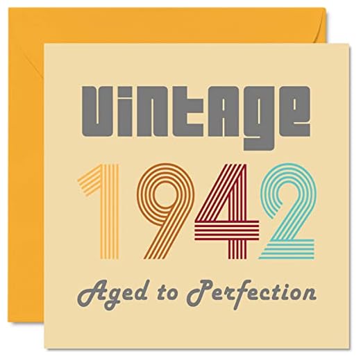 Tarjetas cumpleaños 80 hombres mujeres – Vintage 1942 envejecidas a la perfección – 80 tarjetas cumpleaños divertidas ella, 145 mm x 145 mm mejor amigo tarjetas felicitación cumpleaños mamá papá
