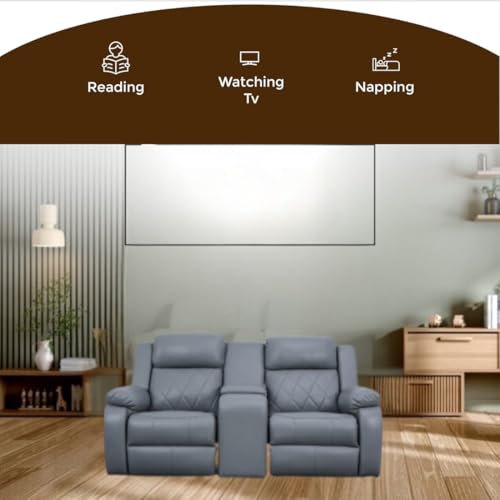 Image of Solis Royale Leatherette Manual 2 Seater Recliner Sofa Chair | Center Console and Cup Holder | Comfortable Lounge Sofa Chair for Living Room, Bedroom, Office, Home (RELAXYARD-Grey)