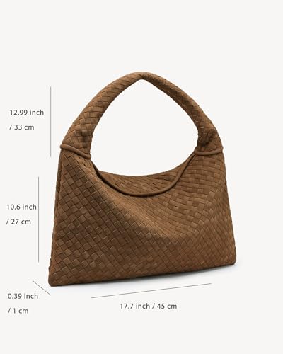 Image of NEWBELLA Women's Vegan Leather Woven Tote, Vintage Suede Hobo, Suede Woven Purse Shoulder Bag Top-Handle Bag (Khaki)