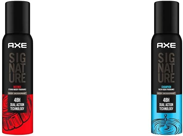 AXE Signature Body Perfume, Intense, Woody Scent, 154ml & Signature Body Perfume, Champion, Fresh Aqua Scent, 154ml Spray For Men