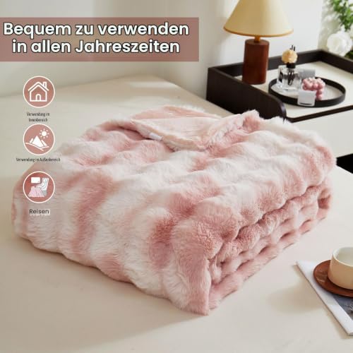 Kuscheldecke Kaninchen Plüsch Decke Super Soft Wohndecke Dick 1000 G/M² Flanell Decke Warme Überwurfdecke Sofadecke Vielseitig Blanket Für… – Ansicht 6