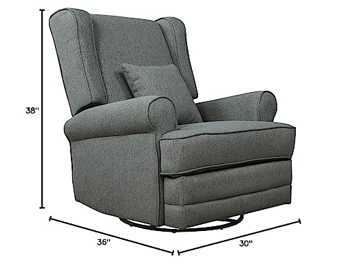 Evolur Melbourne Upholstered Seating Wing Back Glider Swivel, Glider Chair For Nursery In Iron, Greenguard Gold Certified Modern Nursery Recliner With A Bonus Pillow, Tool-Free Assembly, Easy To Clean #TOP6