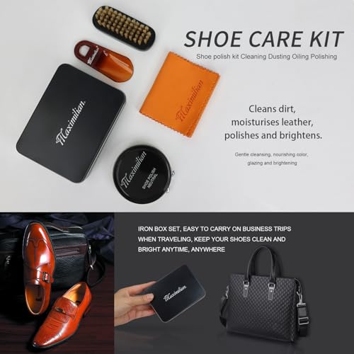 MAXIMILIAN Shoe Polish Kit 5 Pcs Shine Shoe Leather Care Kit for Shoe Care and Cleaning with Neutral & Polish, 100% Horse Hair Shoe Brushes, Natural Leather Cream, Shoe Horn Father\'s Day Gift for men - Thumbnail 3