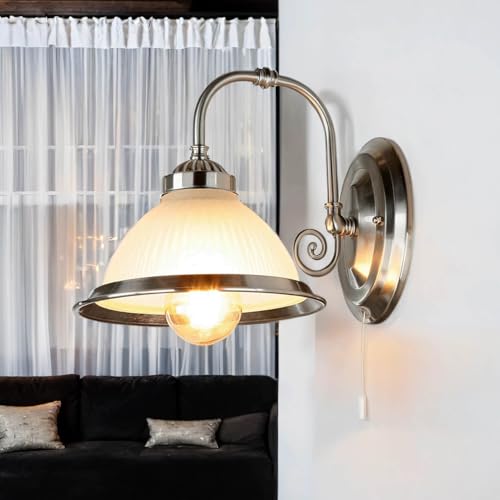  LAMPADA PARETE ARGENTO STILE LIBERTY 1xE27 fino a 60 WATT 230V IN METALLO & vetro camera letto cucina soggiorno sala da pranzo LAMPADE LUCI ILLUMINAZIONE INTERNA